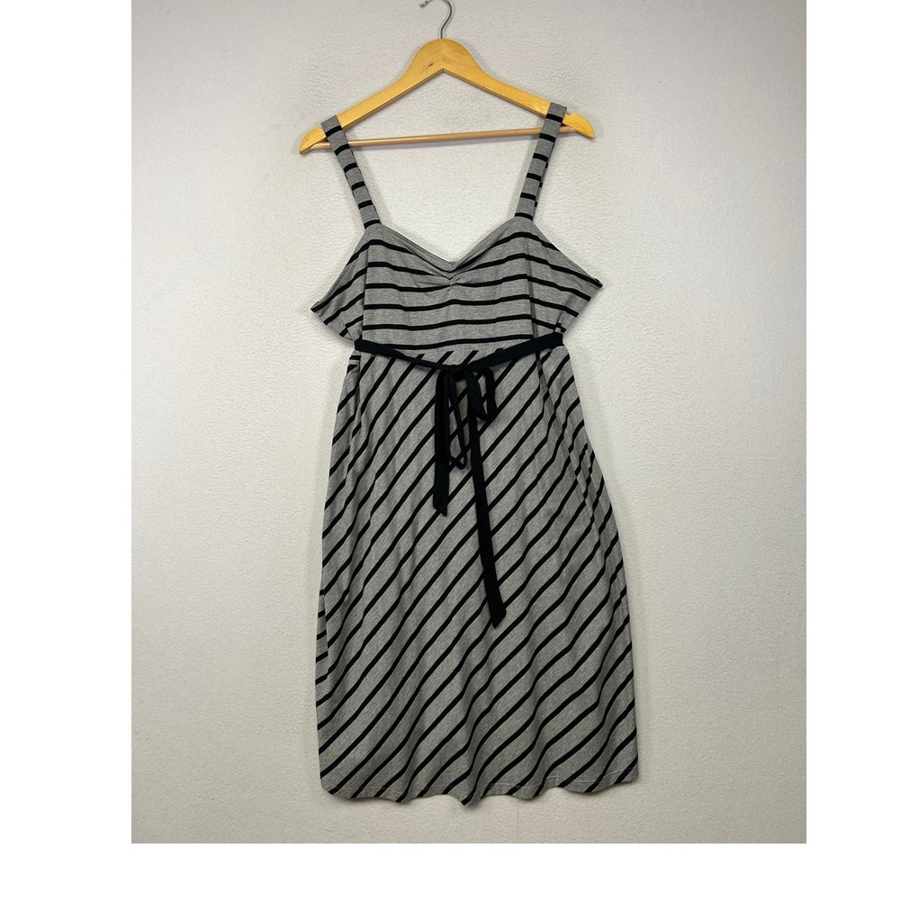 Maternity Nursing Oh Baby by Motherhood Womens L Grey Striped Empire Waist Dress